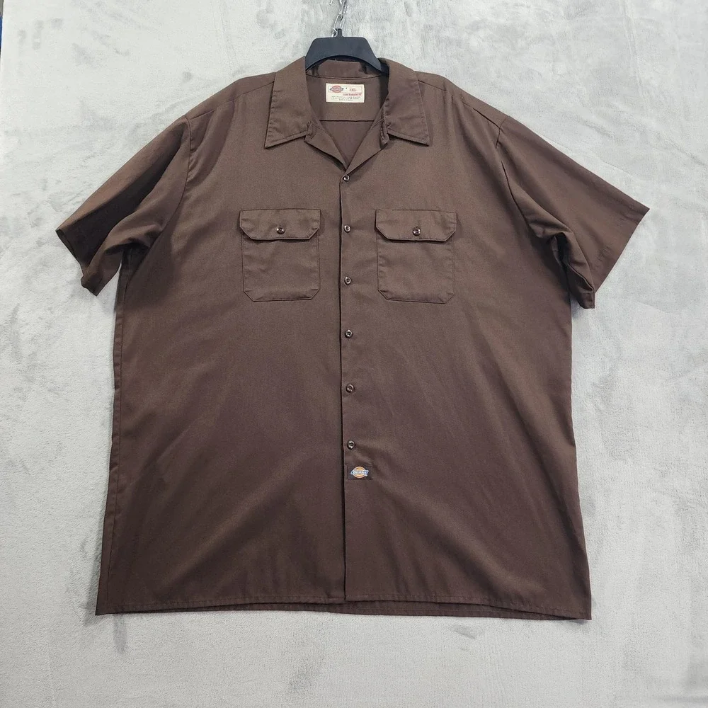 Vintage Dickies Shirt‎ Mens 3XL Brown Short Sleeve Button Front Workwear Skater